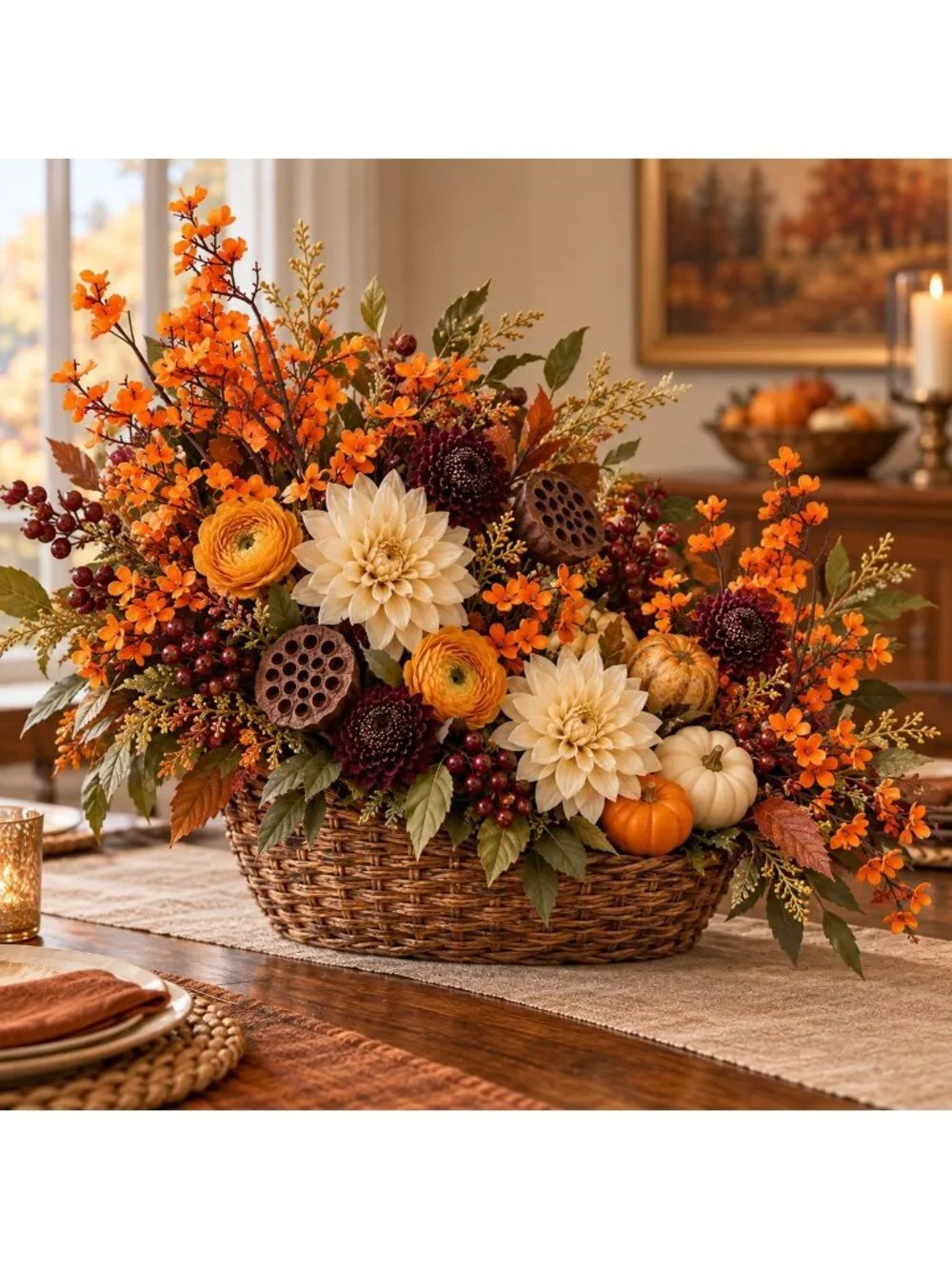 Orange Wax Flower Stems, 5 Piece Artificial Fall Floral Filler, Faux Autumn Flow